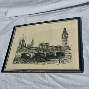 Vintage Etching Print Westminster Bridge London Framed
